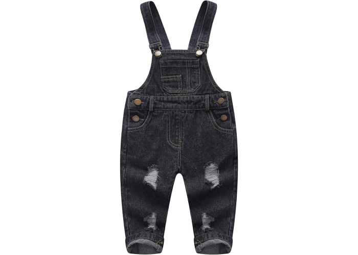 KIDSCOOL SPACE Baby Boy Girl Jean Overalls,Toddler Ripped Denim Cute Workwear
