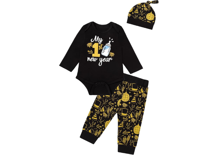My First 1st New Year Outfit Baby Boy 3PCS Long Sleeve Pant Set - Image 2