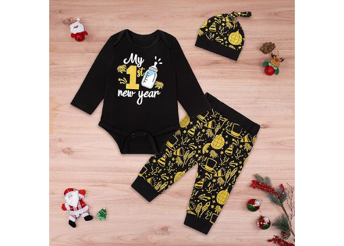 My First 1st New Year Outfit Baby Boy 3PCS Long Sleeve Pant Set - Image 3