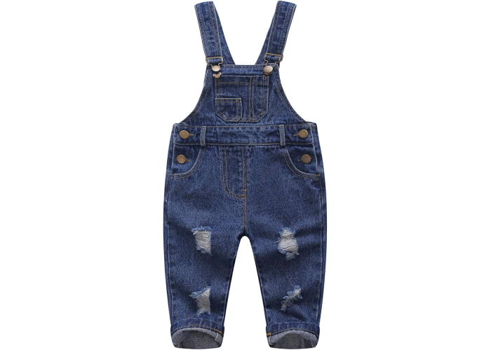 KIDSCOOL SPACE Baby Boy Girl Jean Overalls,Toddler Ripped Denim Cute Workwear - Image 2
