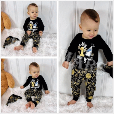 My First 1st New Year Outfit Baby Boy 3PCS Long Sleeve Pant Set