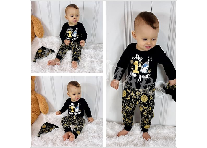 My First 1st New Year Outfit Baby Boy 3PCS Long Sleeve Pant Set
